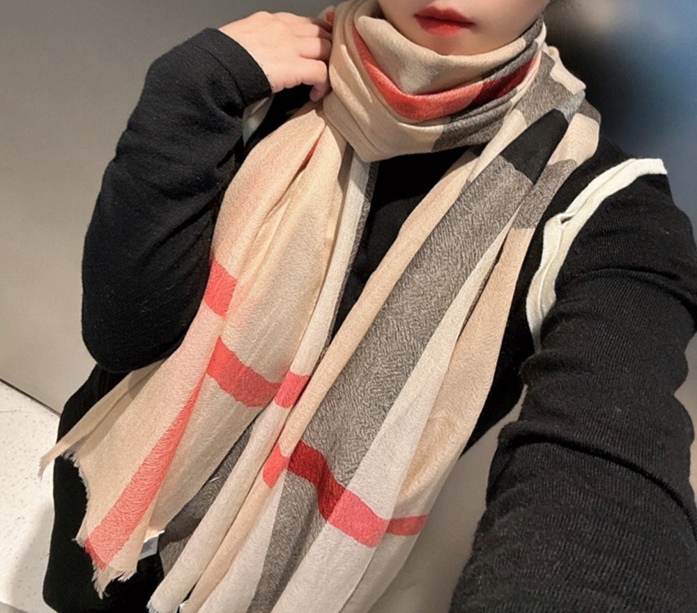 Burberry Classic Check Fringe Cashmere Scarf